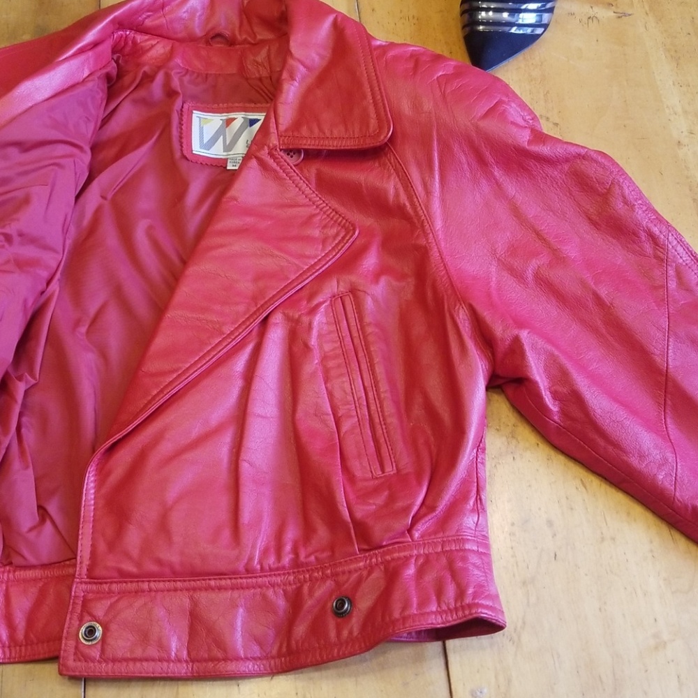 SOLD! Vtg Wilson's Red Leather Moto Jacket/Skirt 8 - Picture 5 of 8
